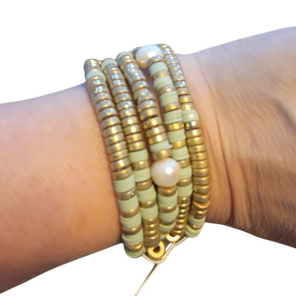 Meghan Browne Style Lynn Mint 5 Strand Mixed Texture Boho Bracelets - Picture 1 of 14